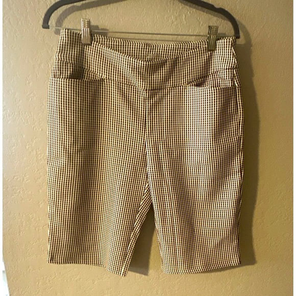Acegolfs Pants - AceGolfs Women's Brown/White Gingham Bermuda Golf Shorts M NWT